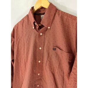 CINCH Mens Long Sleeve Geometric Print‎ Button Down Shirt Orange Size M